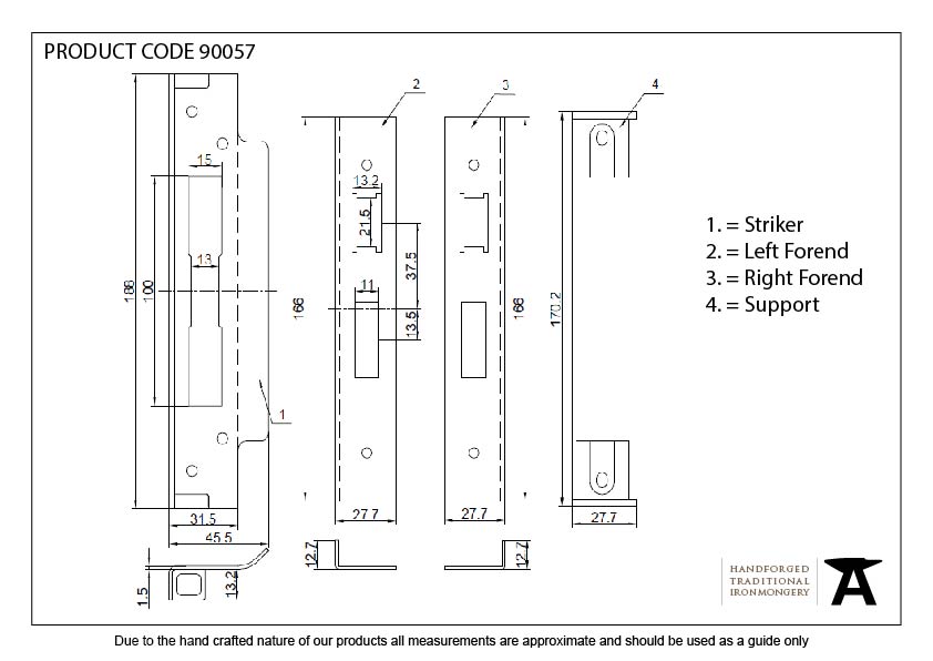 Black ½" Euro Sash Lock Rebate Kit - 90057 - Technical Drawing