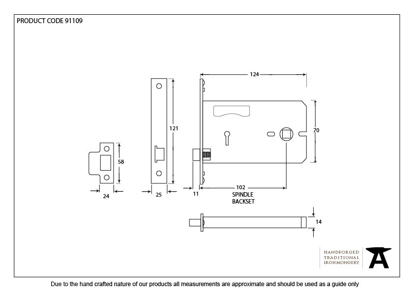 Black 5" Horizontal Latch - 91109 - Technical Drawing