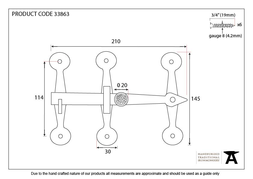 Black Oxford Privacy Latch Set - 33863 - Technical Drawing