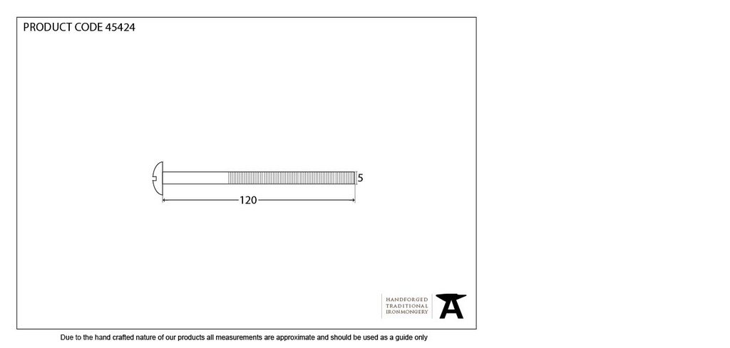 Dark SS M5 x 120mm Male Bolt - 45424 - Technical Drawing