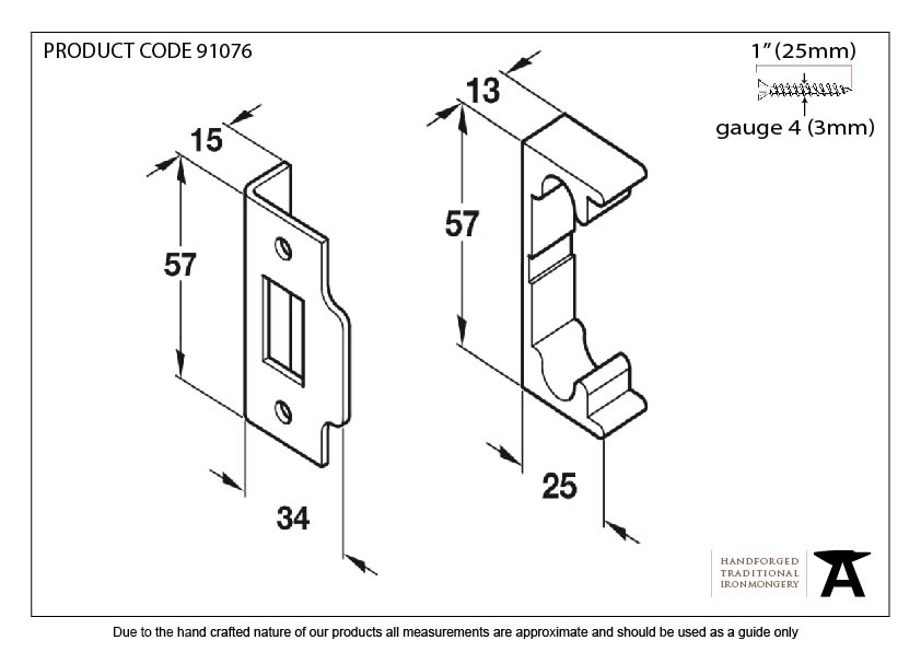 Electro Brassed ½" Rebate Kit for Tubular Mortice Latch - 91076 - Technical Drawing