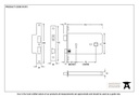 Polished Brass 6" Horizontal 5 Lever Sash Lock - 91073 - Technical Drawing