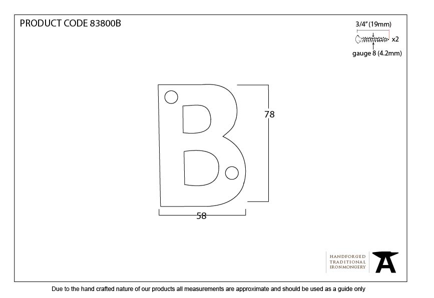 Polished Bronze Letter B - 92031B - Technical Drawing