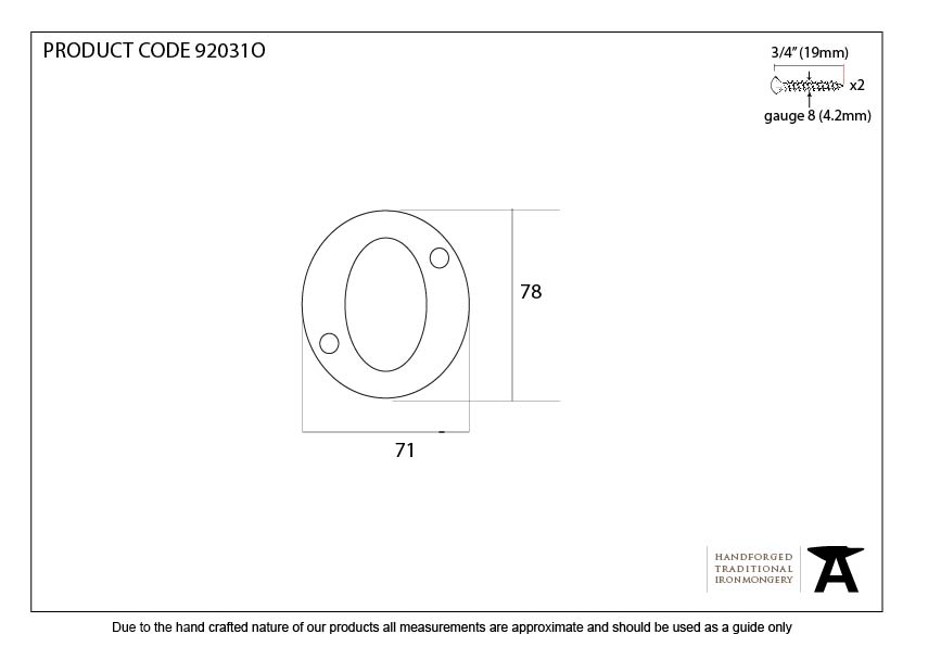 Polished Bronze Letter O - 92031O - Technical Drawing