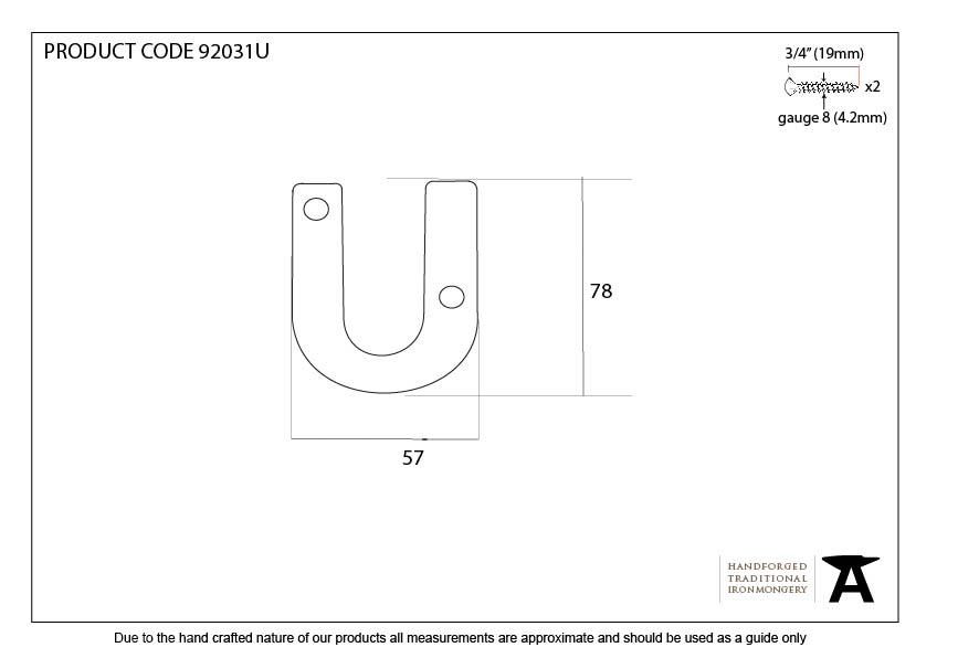 Polished Bronze Letter U - 92031U - Technical Drawing