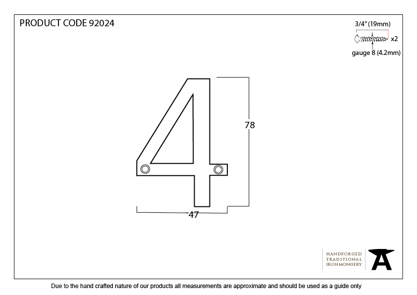 Polished Bronze Numeral 4 - 92024 - Technical Drawing