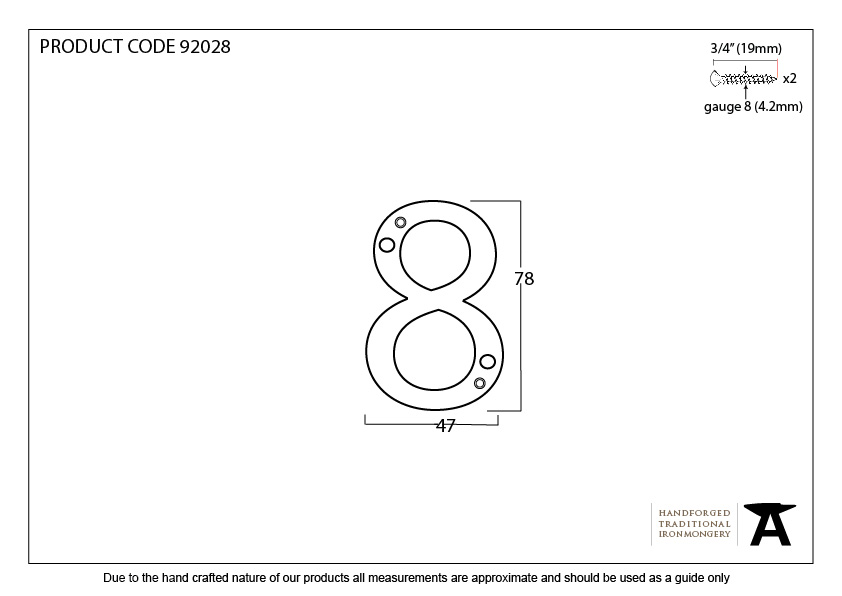 Polished Bronze Numeral 8 - 92028 - Technical Drawing