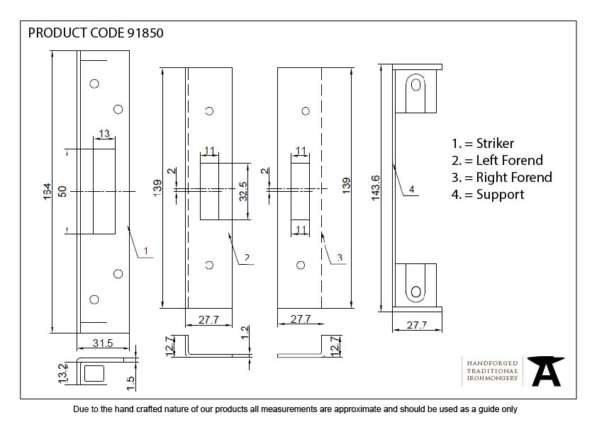 PVD ½" Euro Dead Lock Rebate Kit - 91850 - Technical Drawing