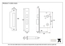 PVD 2 1/2" Heavy Duty Bathroom Mortice Lock - 91835 - Technical Drawing