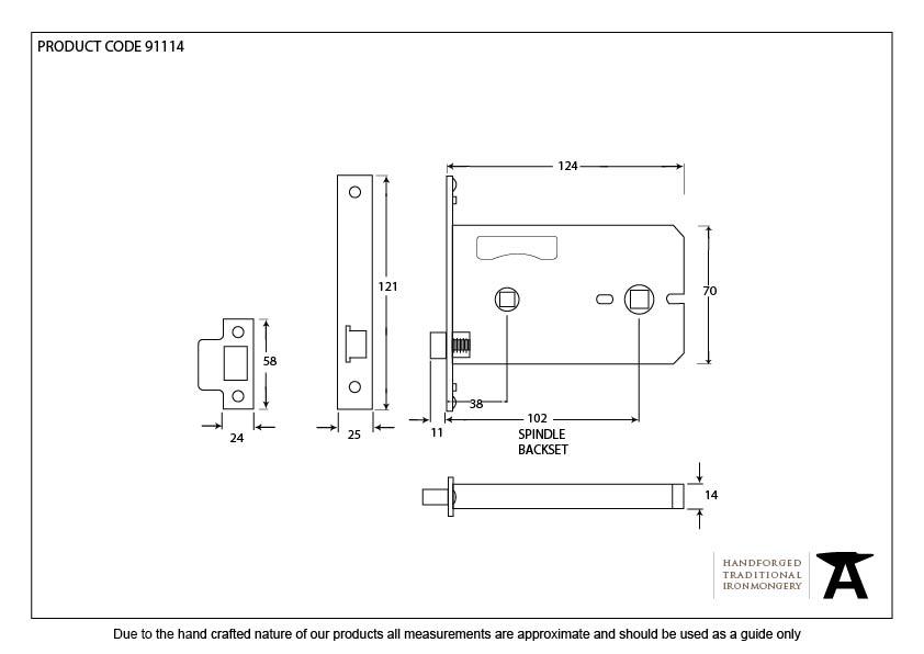 PVD 5" Horizontal Bathroom Lock - 91114 - Technical Drawing