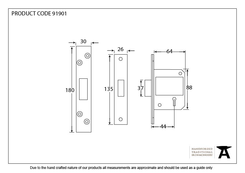 SS 2½" 5 Lever BS Deadlock KA - 91901 - Technical Drawing