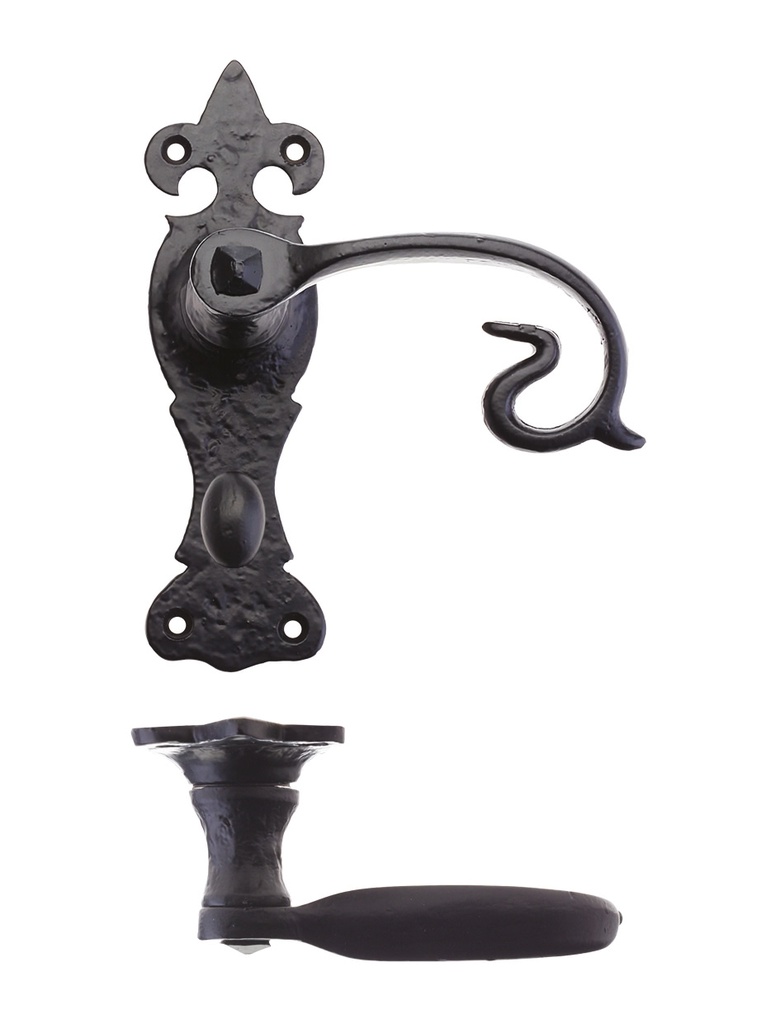 Scroll Lever on Fleur De Lys Backplate - 6" - Bathroom