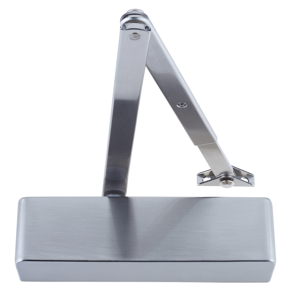 Size 2-4 Door Closer c/w Back Check & Delayed Action - Silver Flat Arm and Body (P.A Bracket Inc) Silver Semi Radiused Cover