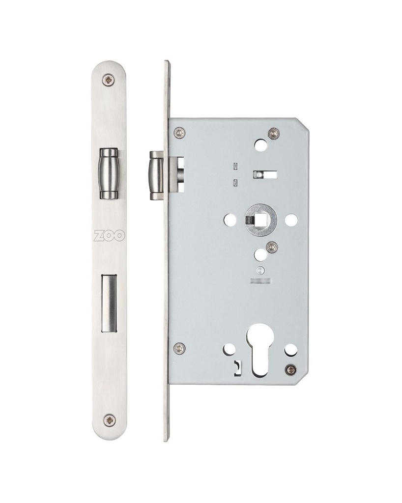 DIN Roller Bolt Sash Lock Case 60mm - Radiused Faceplate - SS