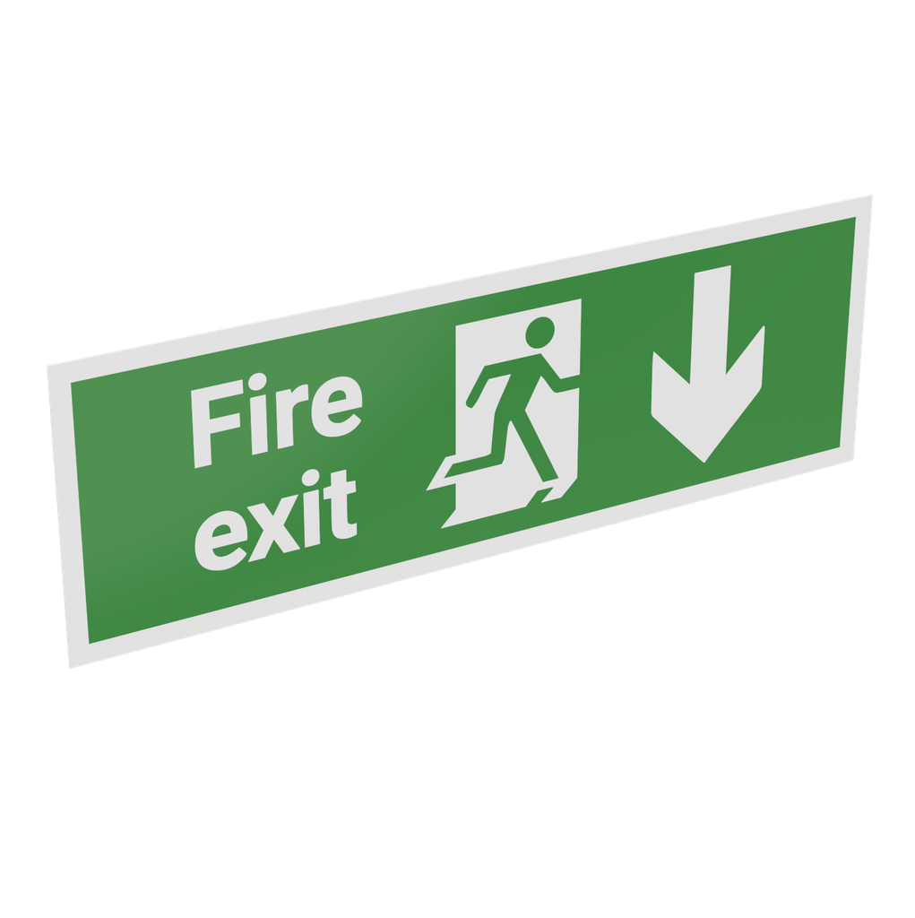 Fire Exit Running Man Arrow Down Sign