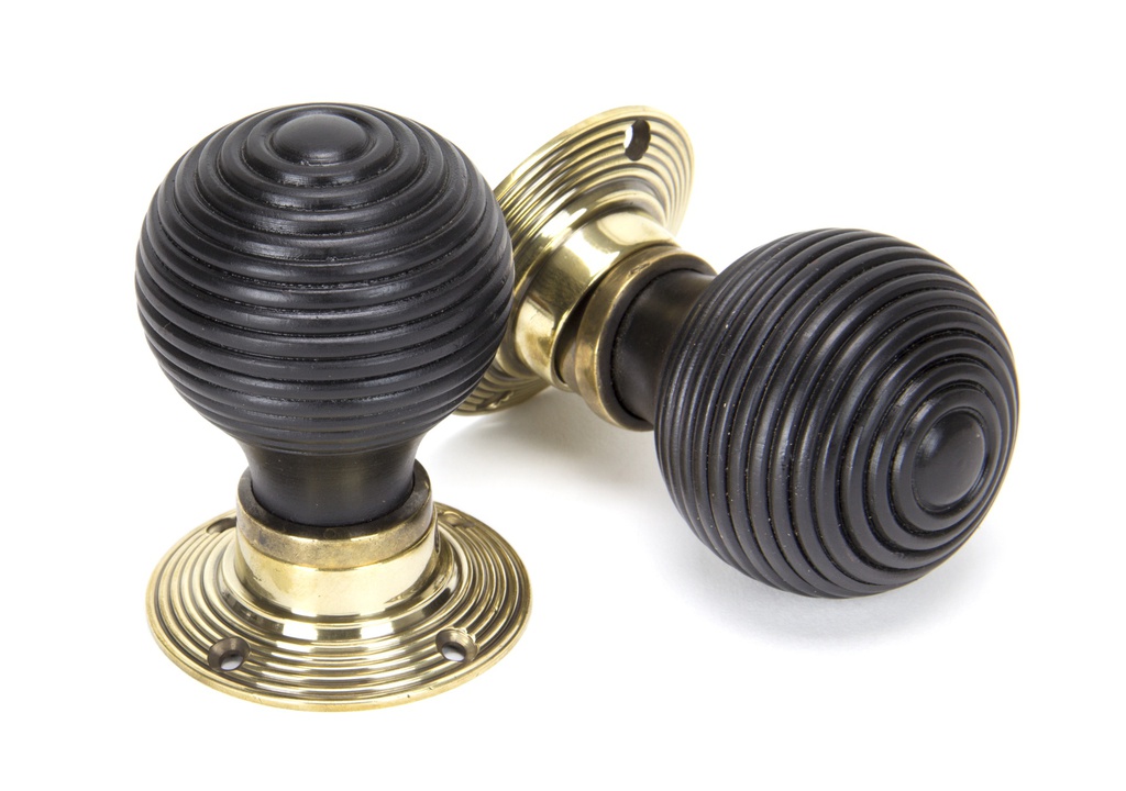 Ebony & Aged Brass Beehive Mortice/Rim Knob Set - 83574