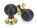 Ebony & Polished Brass Beehive Mortice/Rim Knob Set - 91729