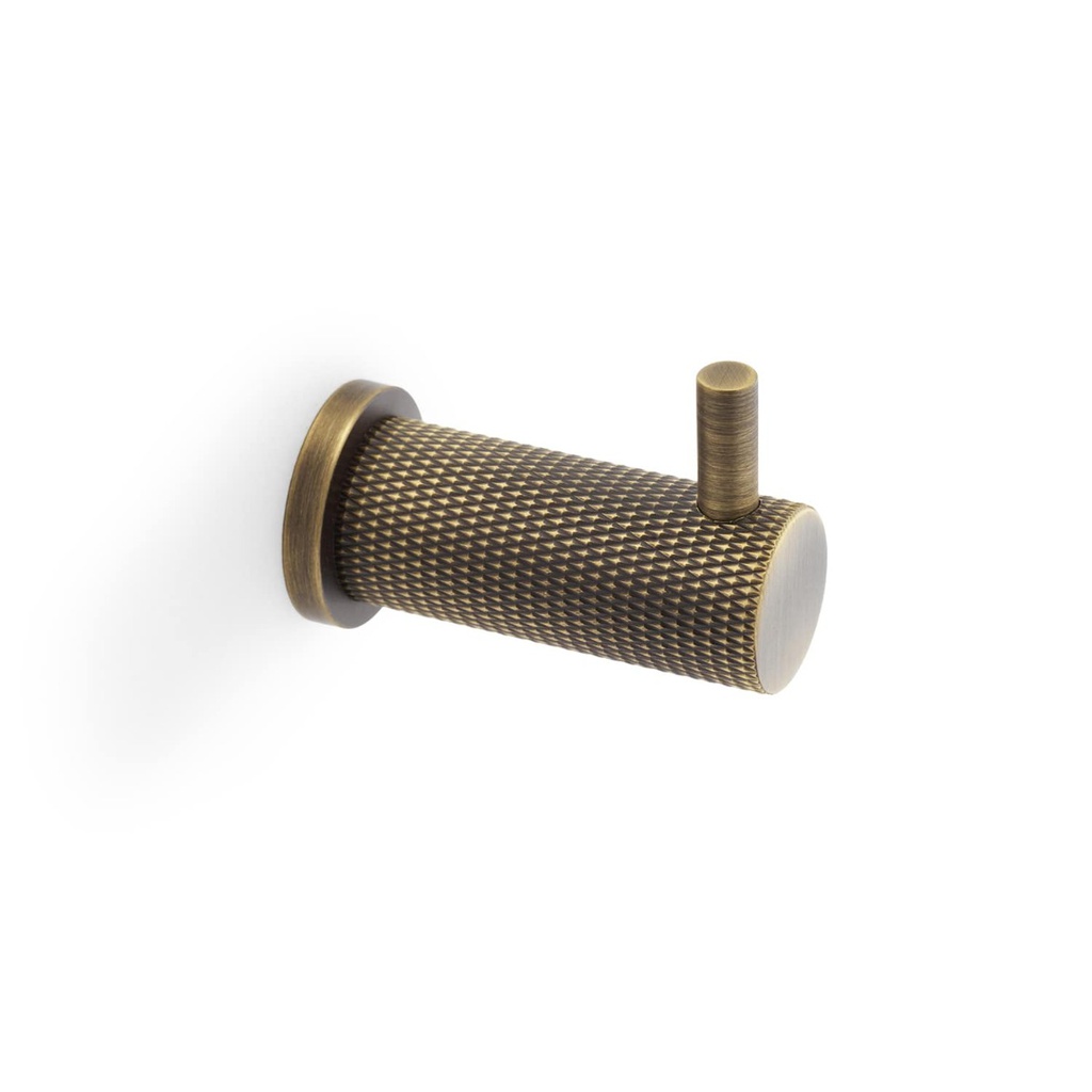 Alexander & Wilks Brunel Knurled Coat Hook - Antique Brass