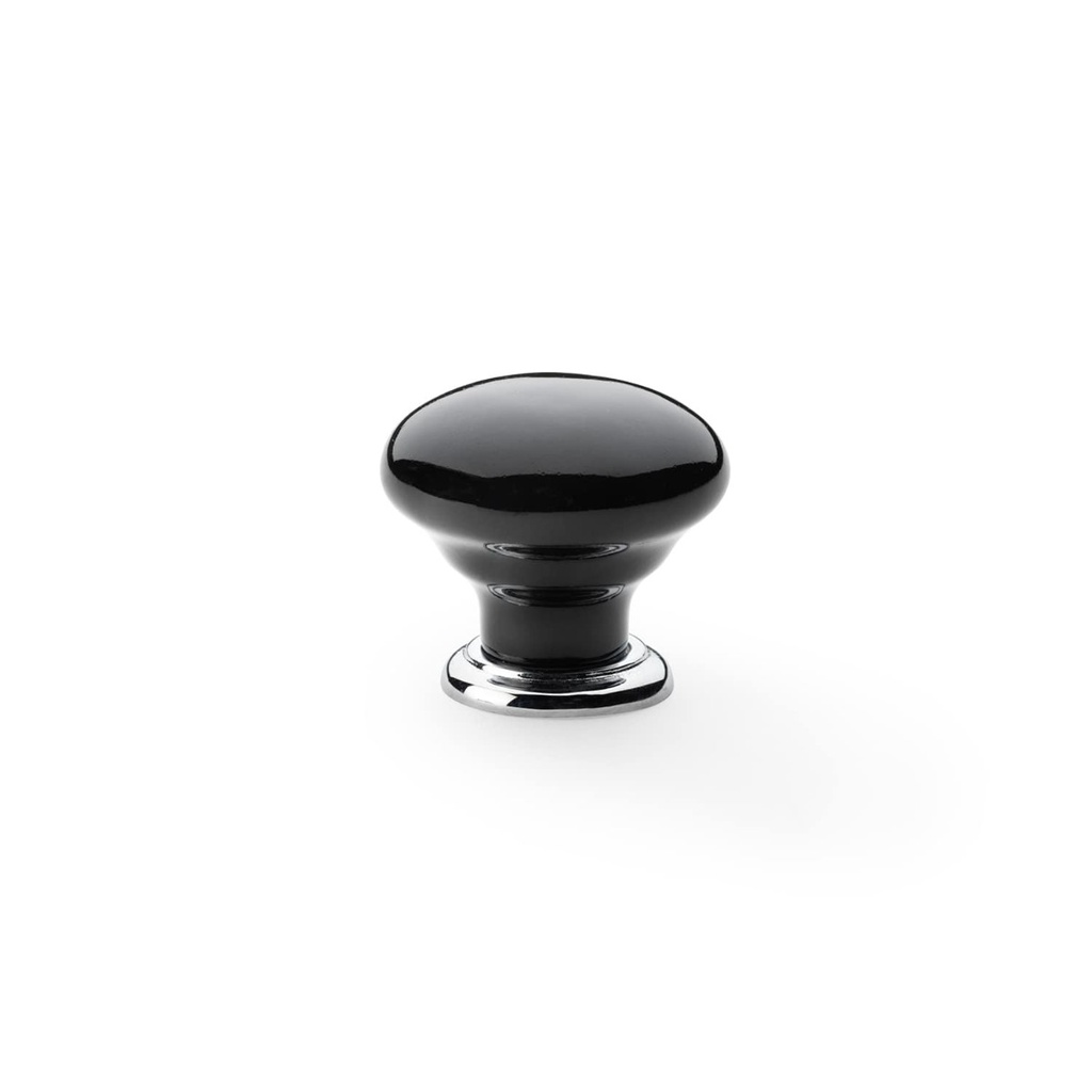 Alexander & Wilks - Black Ceramic Cupboard Knob: Polished Chrome Rose