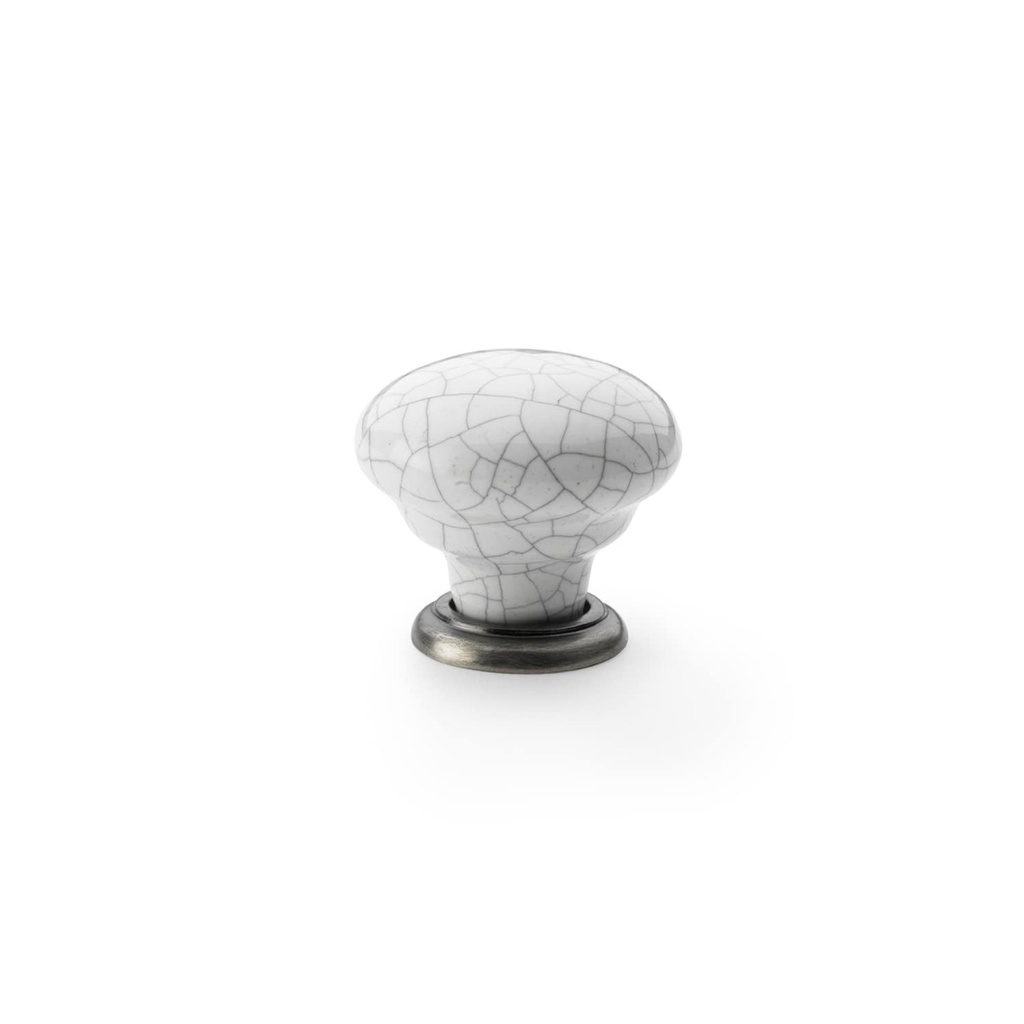 Alexander & Wilks - White/grey Crackle Ceramic Cupboard Knob: Antique Nickel Rose