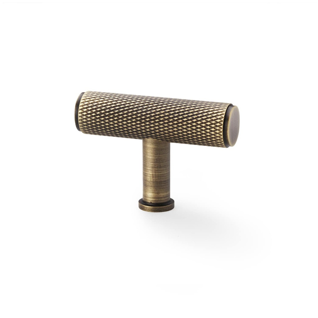 Alexander & Wilks Crispin Knurled T-bar Cupboard Knob - Antique Brass