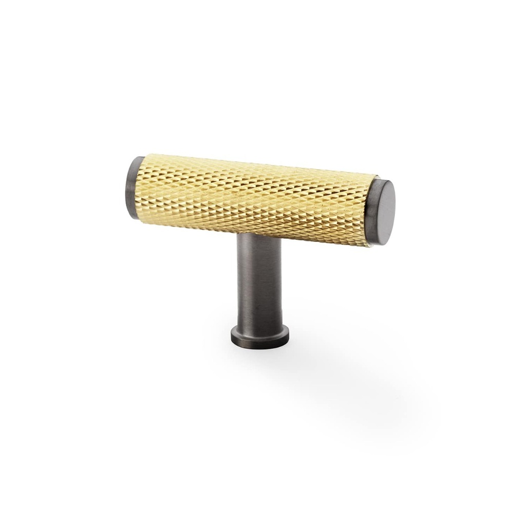 Alexander & Wilks - Knurled T-bar Cupboard Knob 55mm Satin Brass / Dark Bronze PVD