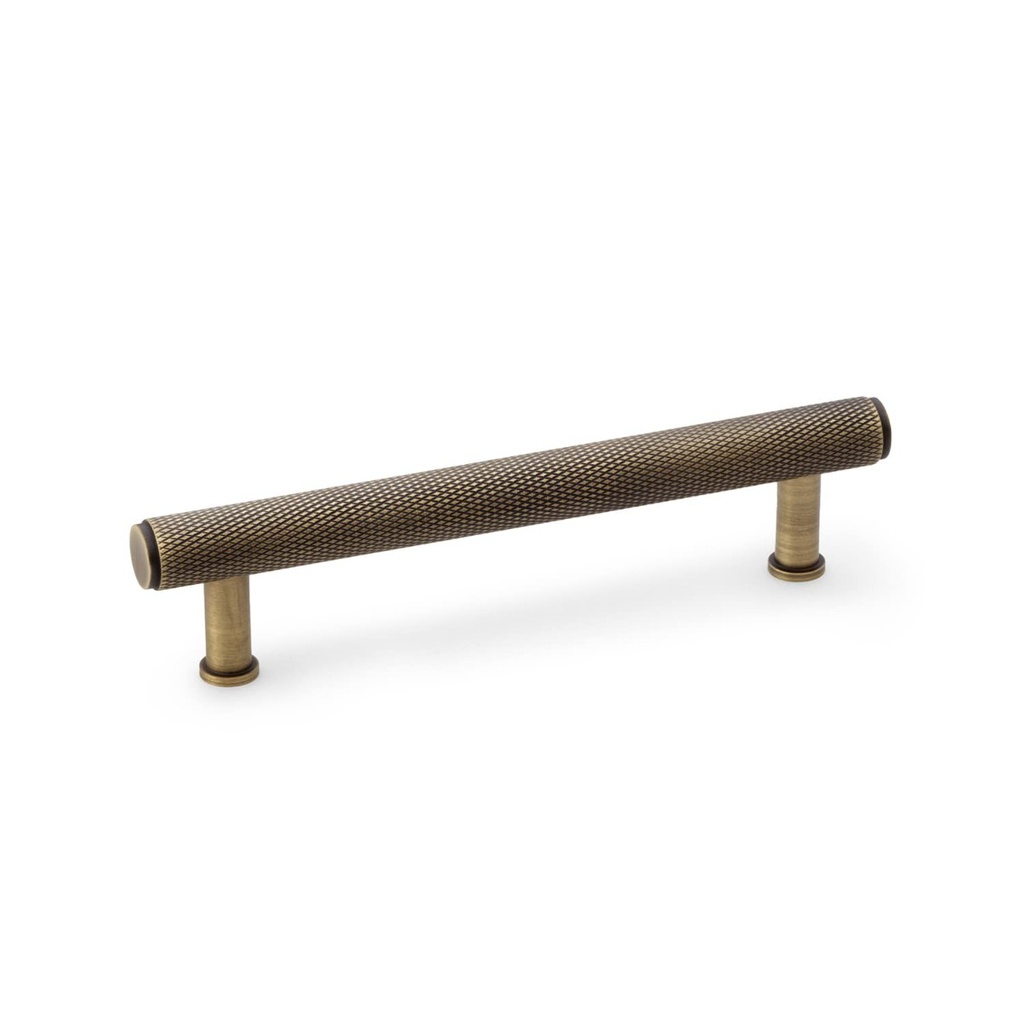 Alexander & Wilks Crispin Knurled T-bar Cupboard Pull Handle - Antique Brass - Centres 128mm