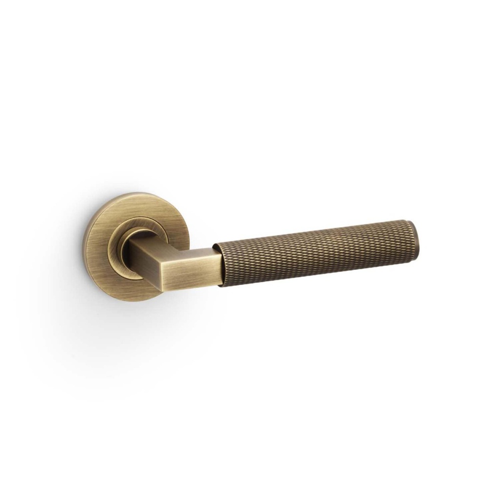 Alexander & Wilks Hurricane Knurled Lever On Round Rose - Antique Brass