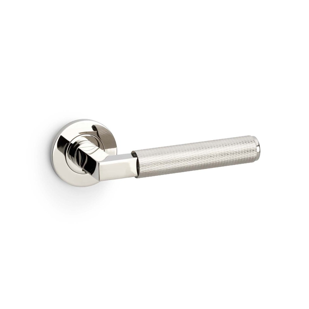 Alexander & Wilks Hurricane Knurled Lever On Round Rose - Polished Nickel PVD