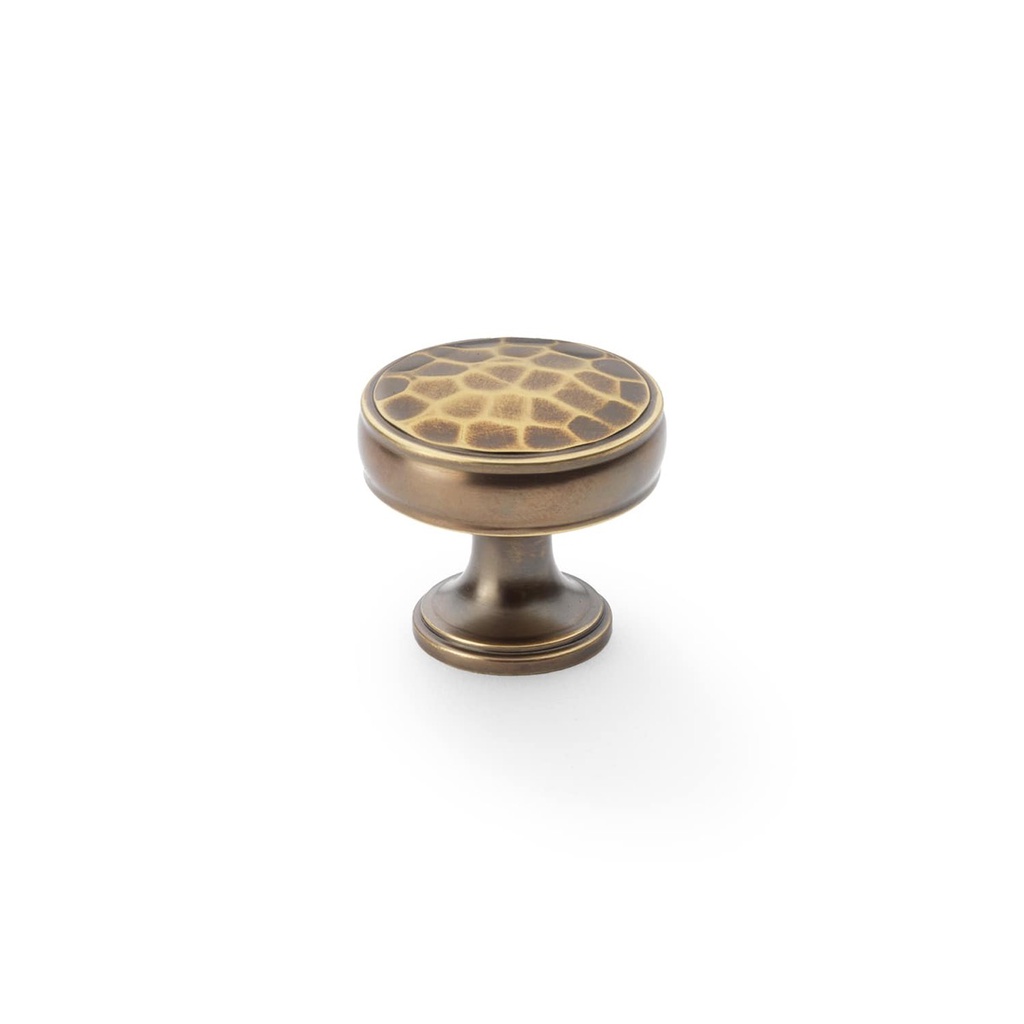 Alexander & Wilks Lynd Hammered Cupboard Knob - Antique Brass - 32mm