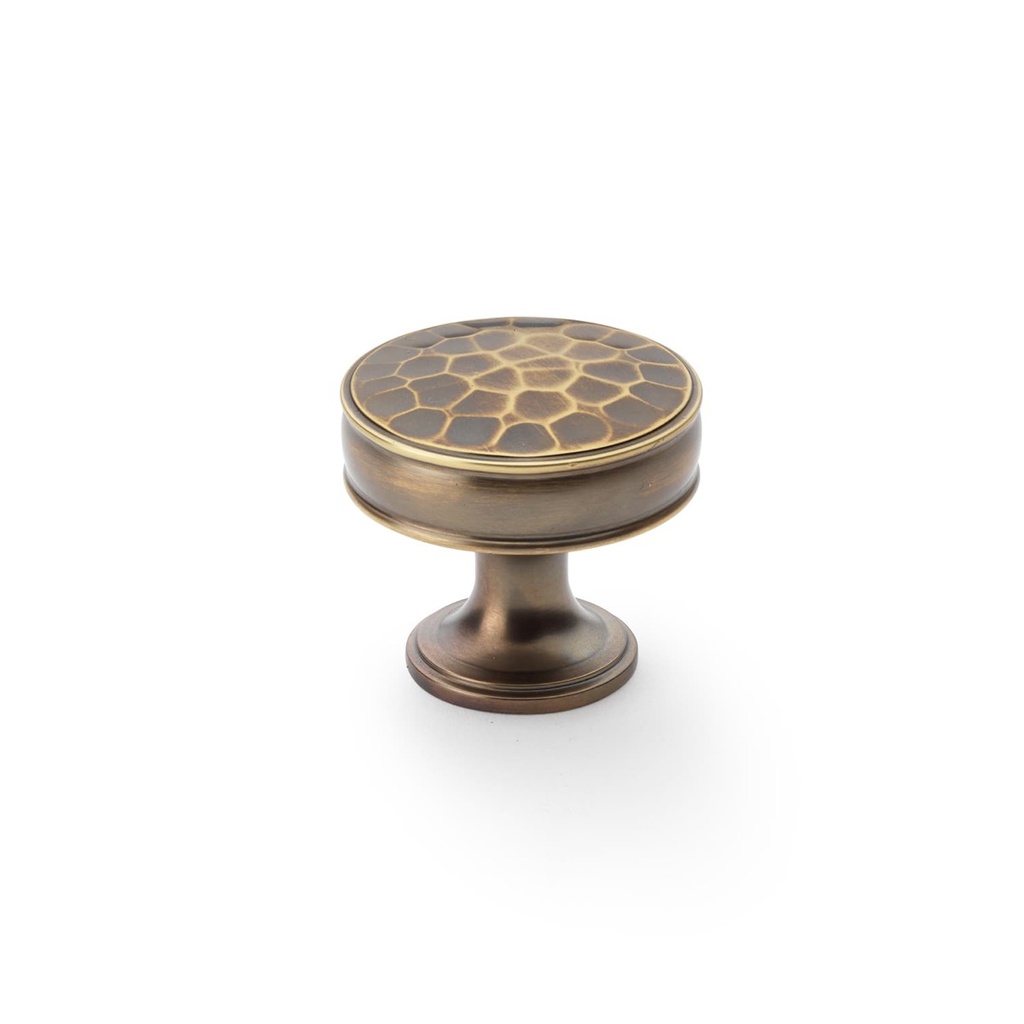 Alexander & Wilks Lynd Hammered Cupboard Knob - Antique Brass - 38mm