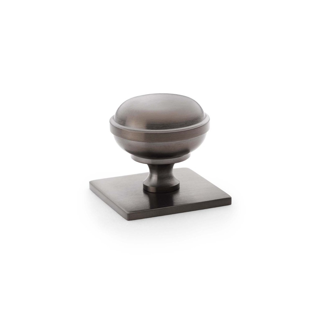 Alexander & Wilks Quantock Cupboard Knob On Square Backplate - Dark Bronze PVD - 34mm