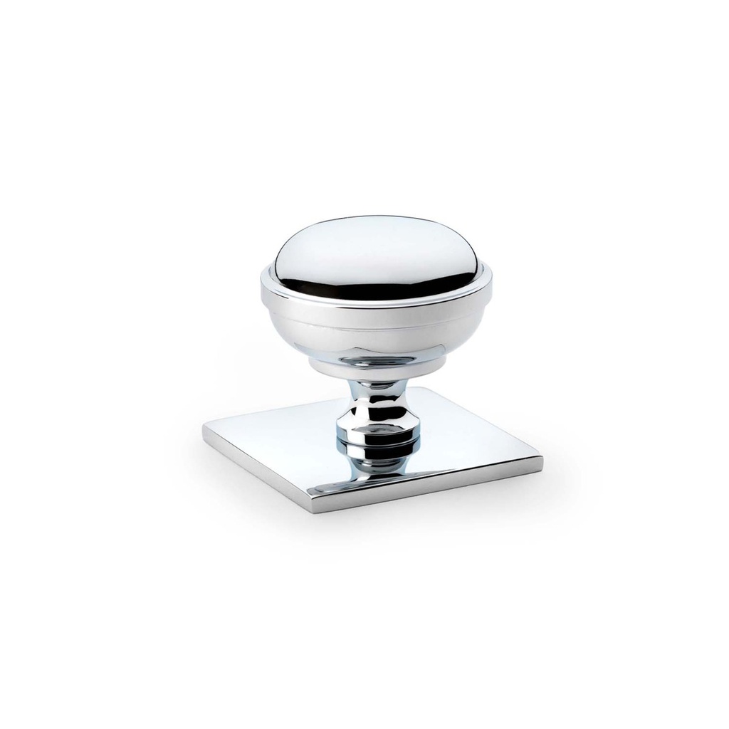 Alexander & Wilks Quantock Cupboard Knob On Square Backplate - Polished Chrome - 34mm