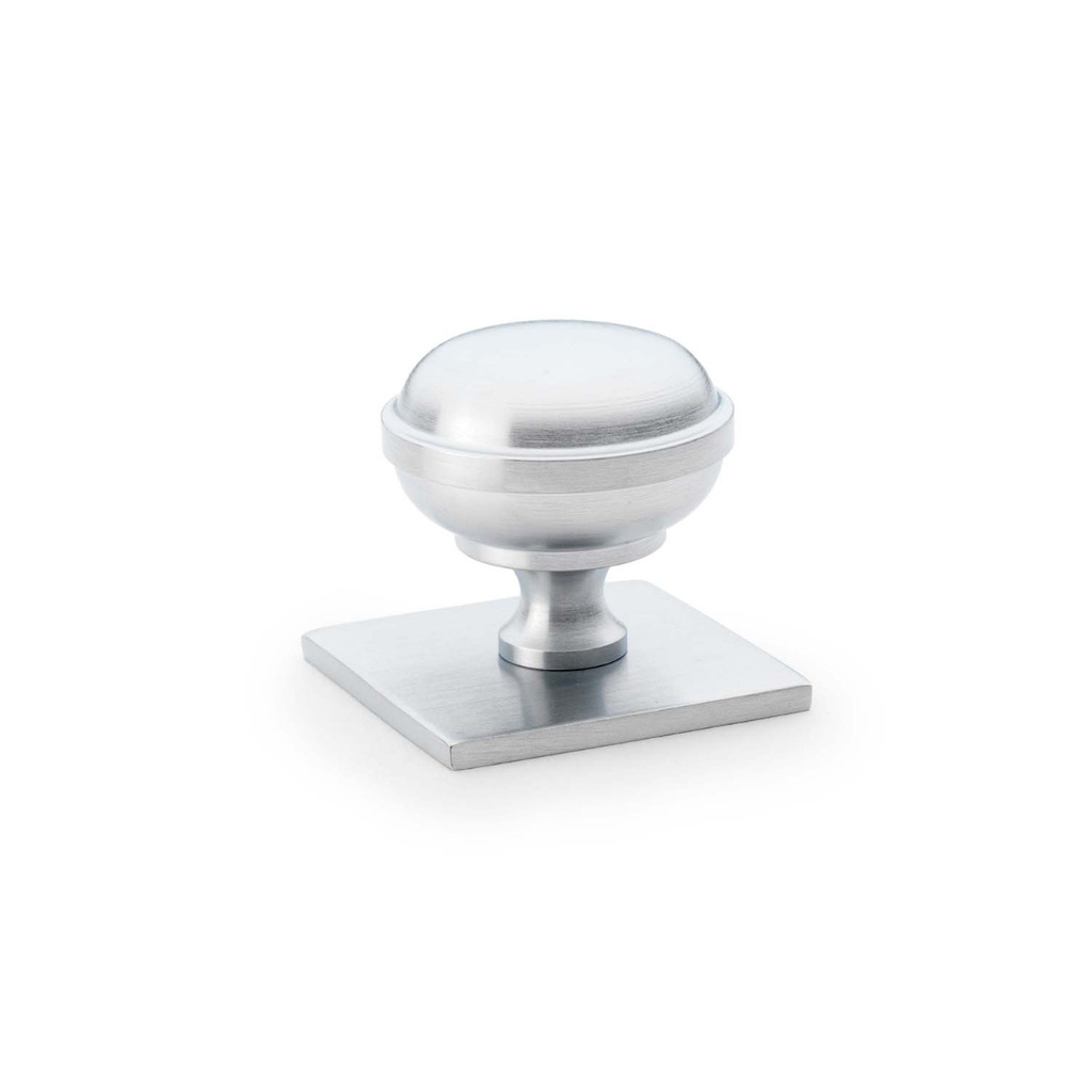 Alexander & Wilks Quantock Cupboard Knob On Square Backplate - Satin Chrome - 34mm