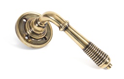 [50086] Aged Brass Reeded Lever on Rose Set - Unsprung - 50086