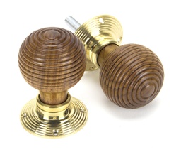 [91787] Rosewood & Polished Brass Beehive Mortice/Rim Knob Set - 91787