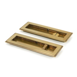 [48308] Aged Brass 175mm Art Deco Rectangular Pull - Privacy Set - 48308