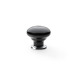 [AW850-34-BL/PC] Alexander & Wilks - Black Ceramic Cupboard Knob: Polished Chrome Rose