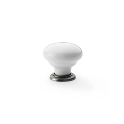 [AW850-34-WH/AN] Alexander & Wilks - White Ceramic Cupboard Knob: Antique Nickel Rose