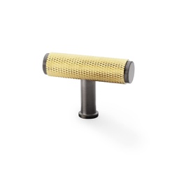 [AW801D-55-SBPVD/DBZPVD] Alexander & Wilks - Knurled T-bar Cupboard Knob 55mm Satin Brass / Dark Bronze PVD