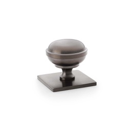 [AW826-34-DBZPVD] Alexander & Wilks Quantock Cupboard Knob On Square Backplate - Dark Bronze PVD - 34mm