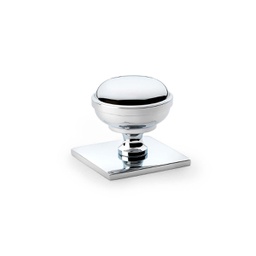 [AW826-34-PC] Alexander & Wilks Quantock Cupboard Knob On Square Backplate - Polished Chrome - 34mm