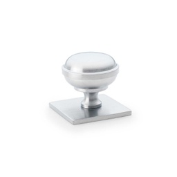 [AW826-34-SC] Alexander & Wilks Quantock Cupboard Knob On Square Backplate - Satin Chrome - 34mm